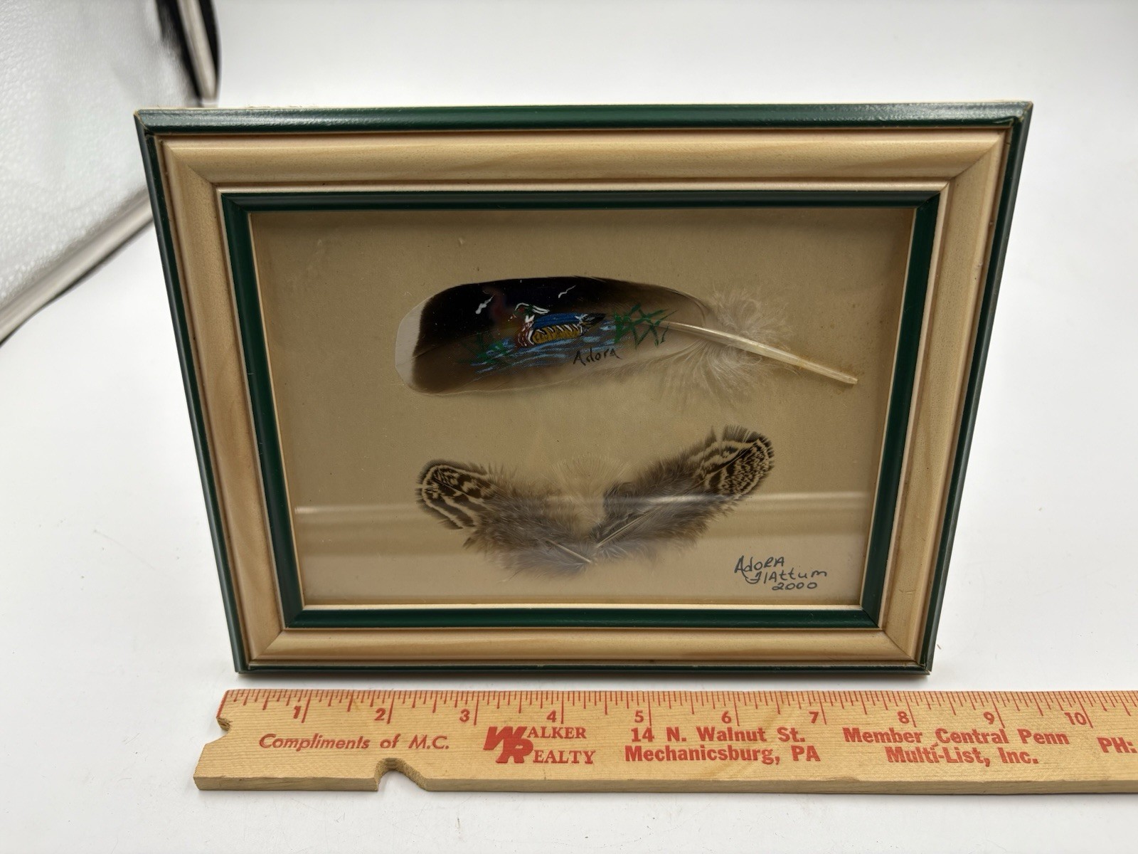 Hand Painted Mallard Duck Feather Signed Adora Glattum