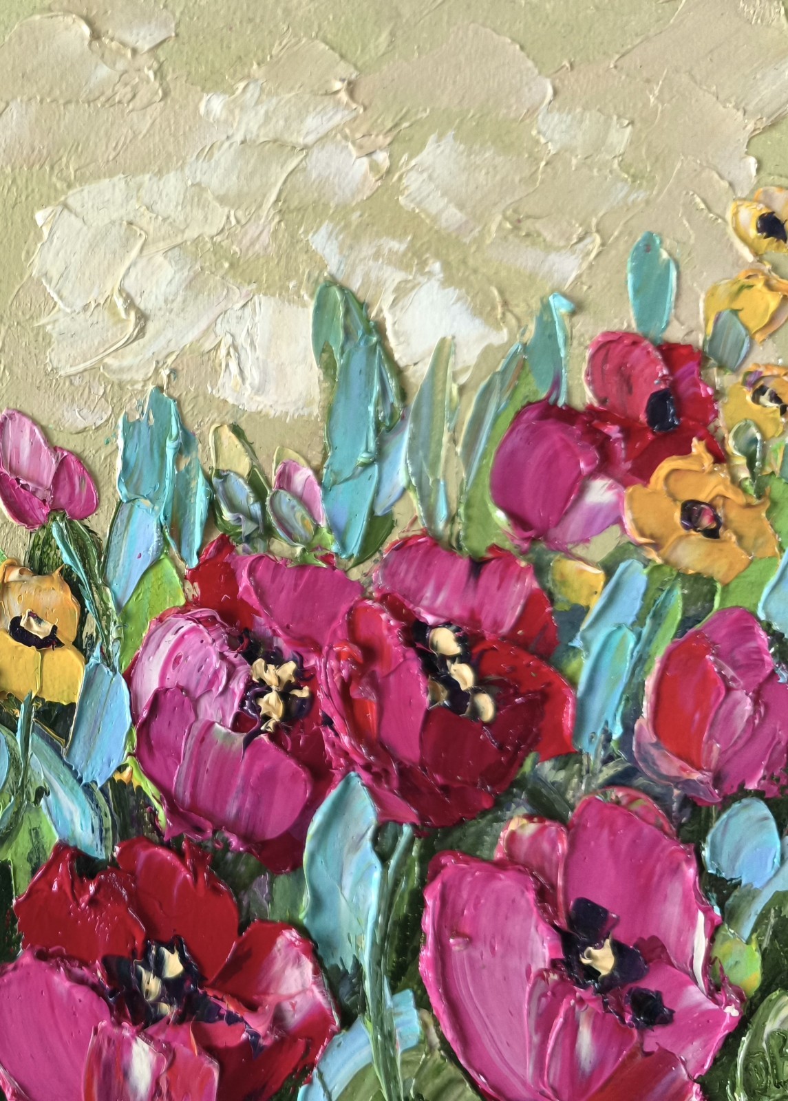 Flowers Original Oil painting on Canvas Board 20x15cm Tulips Impasto Art Signed