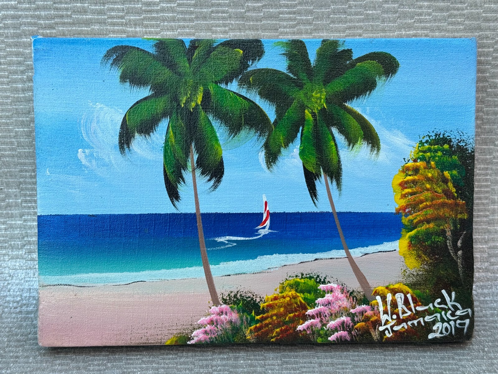W. BLACK JAMAICA SIGNED SEASCAPE PAINTING TROPICAL ISLAND BEACH CARIBBEAN CANVAS