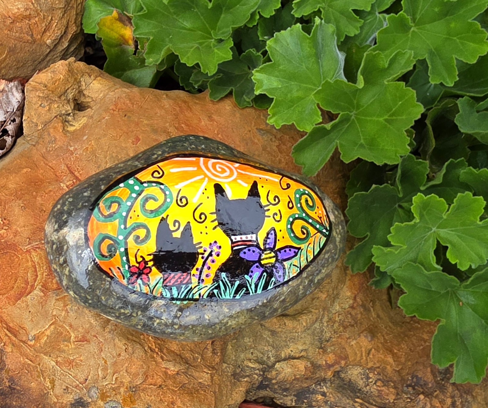 Hand Painted Cat Kindness original Rock paper weight Painting Art Gift