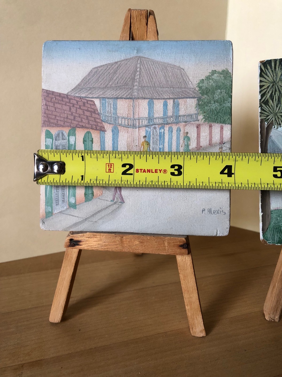 Tiny Art: 2 signed vintage miniature paintings on easels