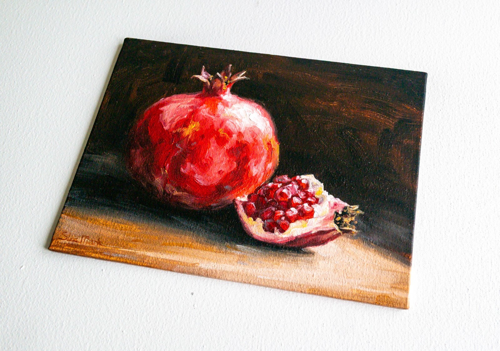 Pomegranates 8″ by S.Lee Mark – Still life oil painting Fruit Home Décor art