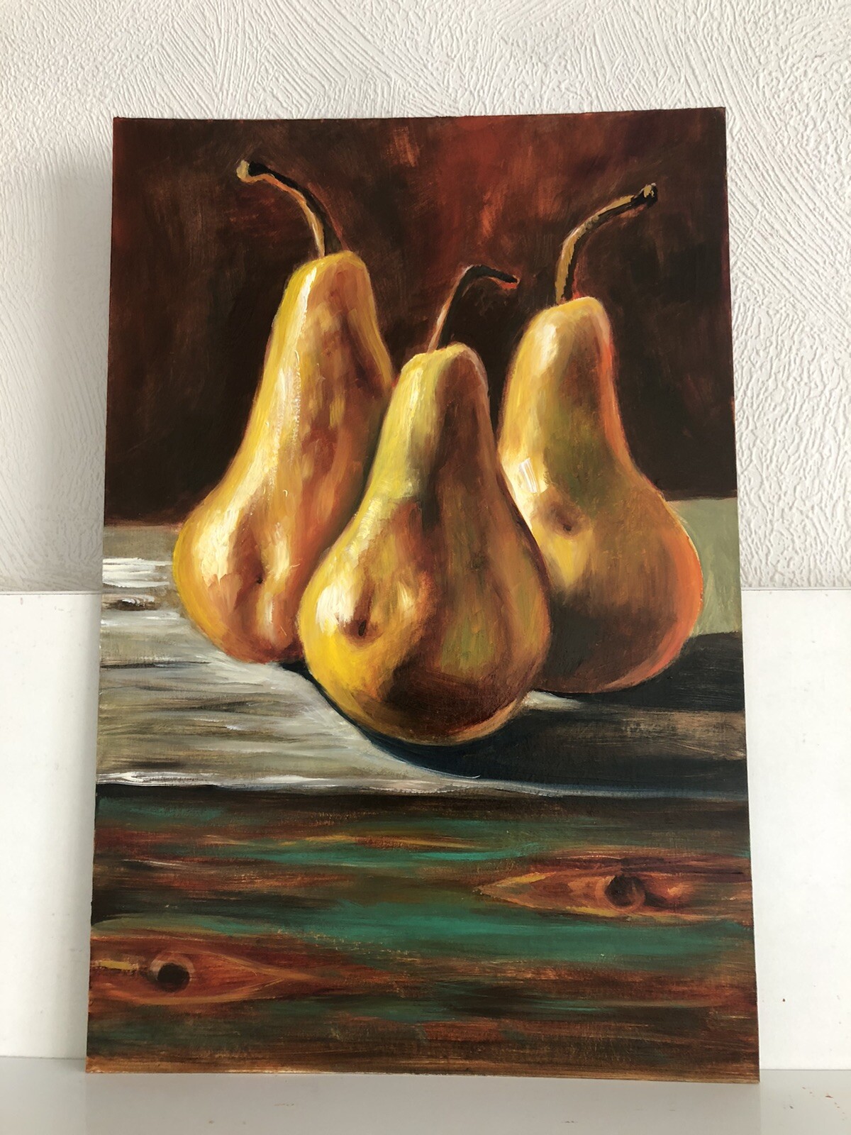 original oil paintings still life fruit , Three Pears, Gift ,Fine Art, Wall Art