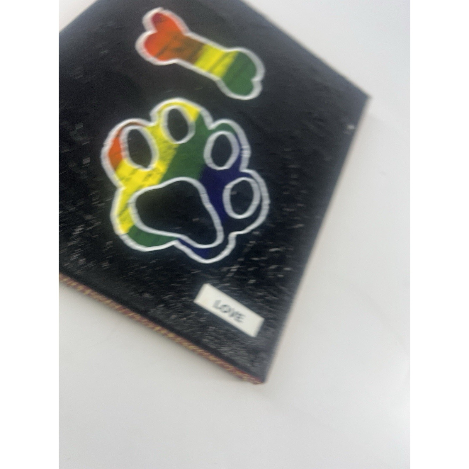 Handmade Acrylic Painting Canvas Puppy Doggy Love Black Rainbow 10″x8″x.75″ Art