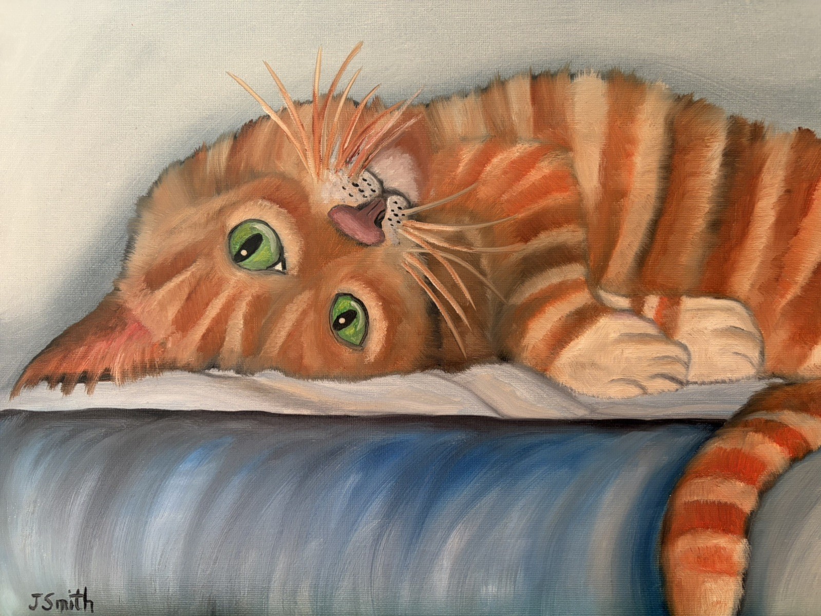 Original oil painting 11 x 14 inches beautiful colorful orange tabby cat