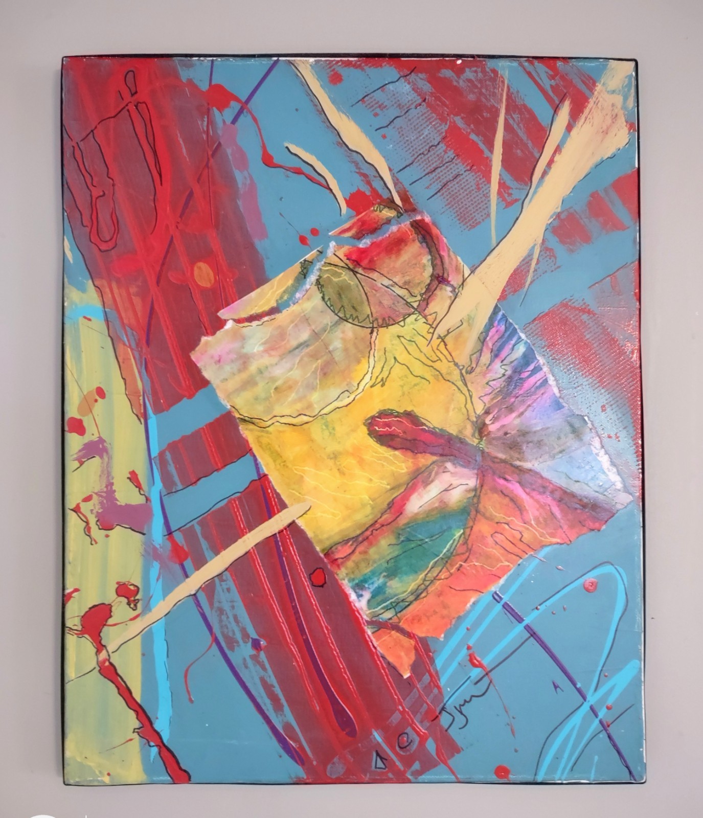 Abstract Acrylic & Paper Vibrant Color Painting on Canvas -«With or Without You»