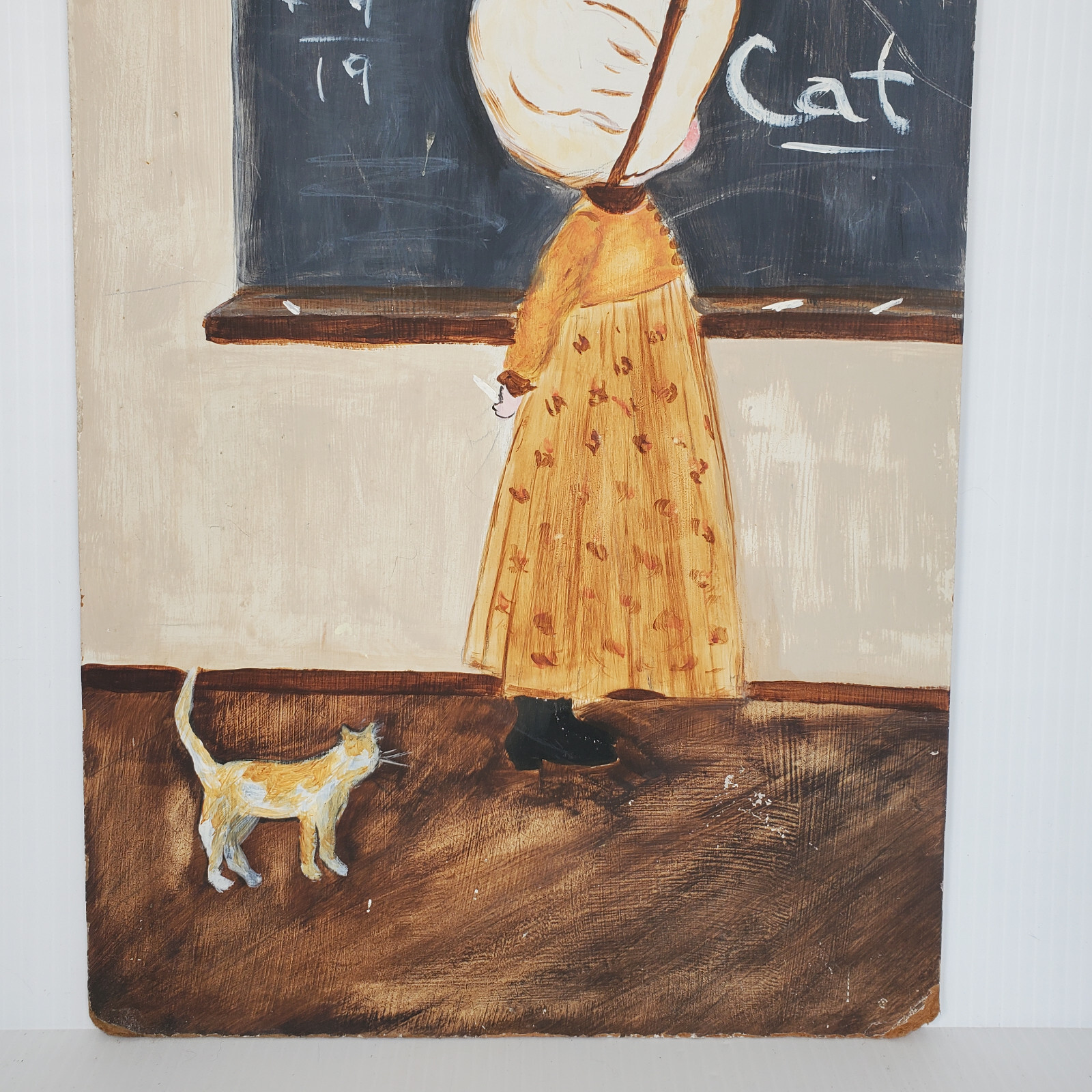 Primitive School House Girl Spelling Cat Chalkboard Math 18×12 Acrylic? Painting