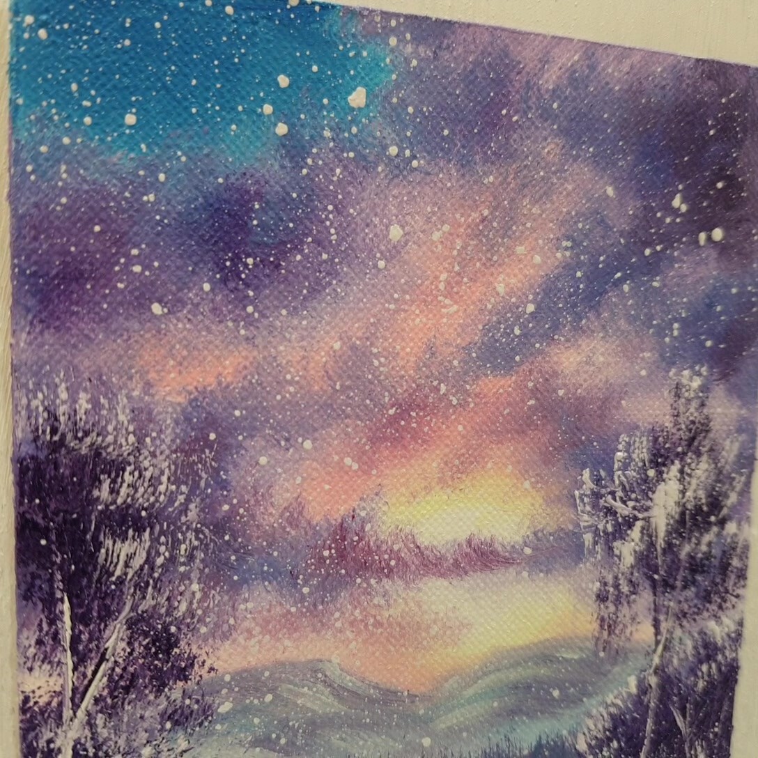 Winter Sunset Snowfall Landscape Cabins Mountains Path Holiday Decor Wall Art