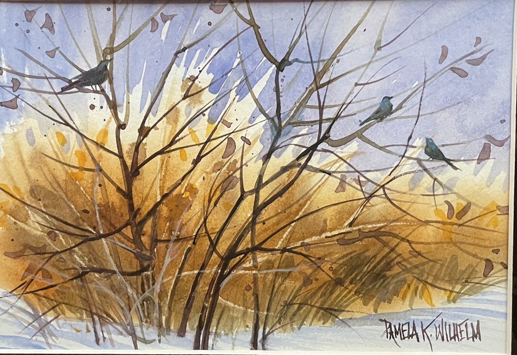 5”x7” In 8×10 Mat Pamela Wilhelm Original Loose Watercolor Birds In The Bush