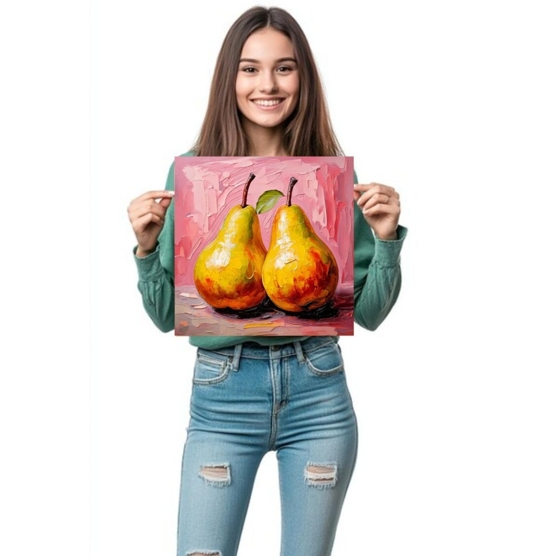 ORIGINAL Oil PAINTING on Canvas Pear Textured Artwork 12×12 in Custom Order