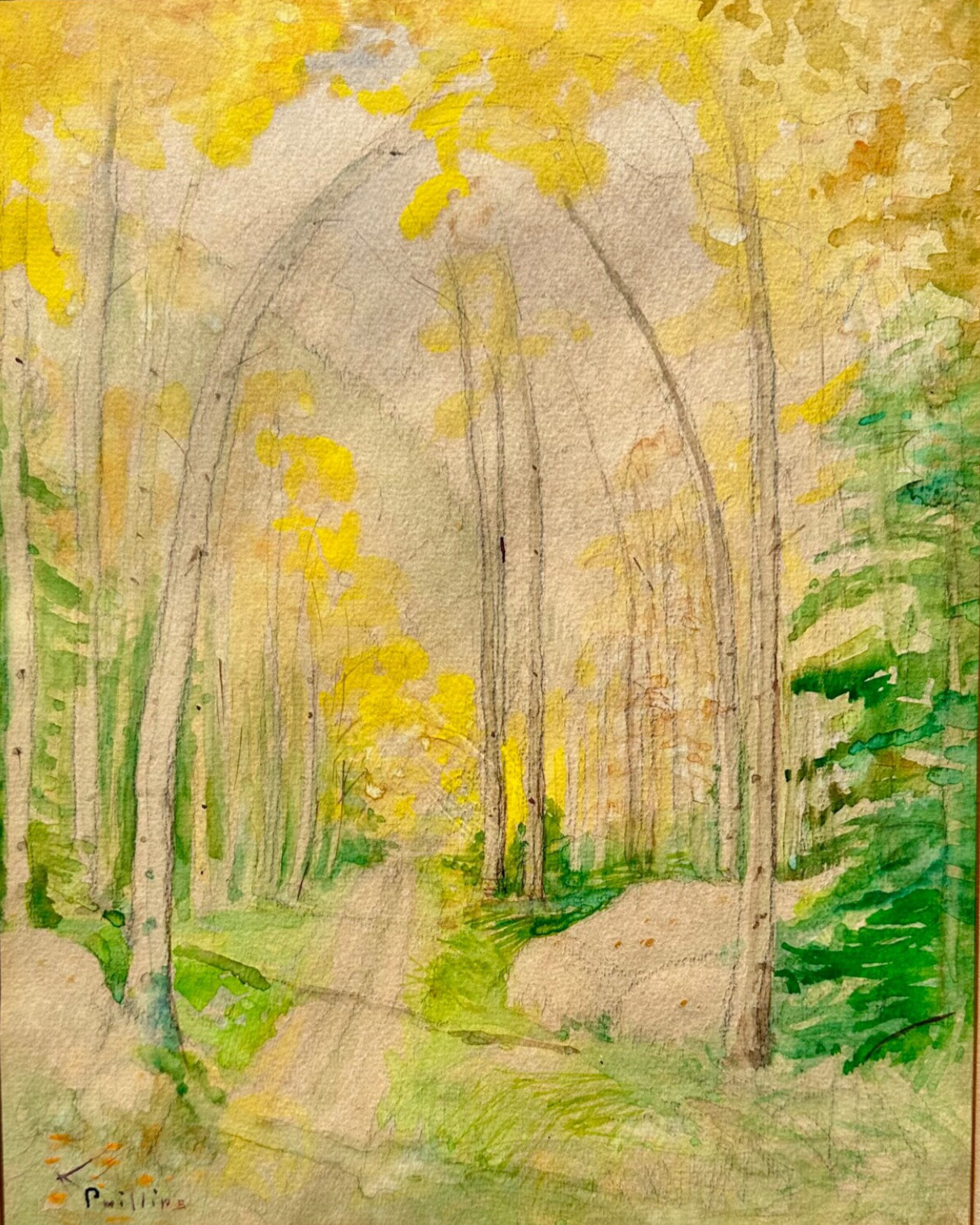 Bert G. Phillips (1868–1956) Watercolor Aspen Forest Path Scene Painting
