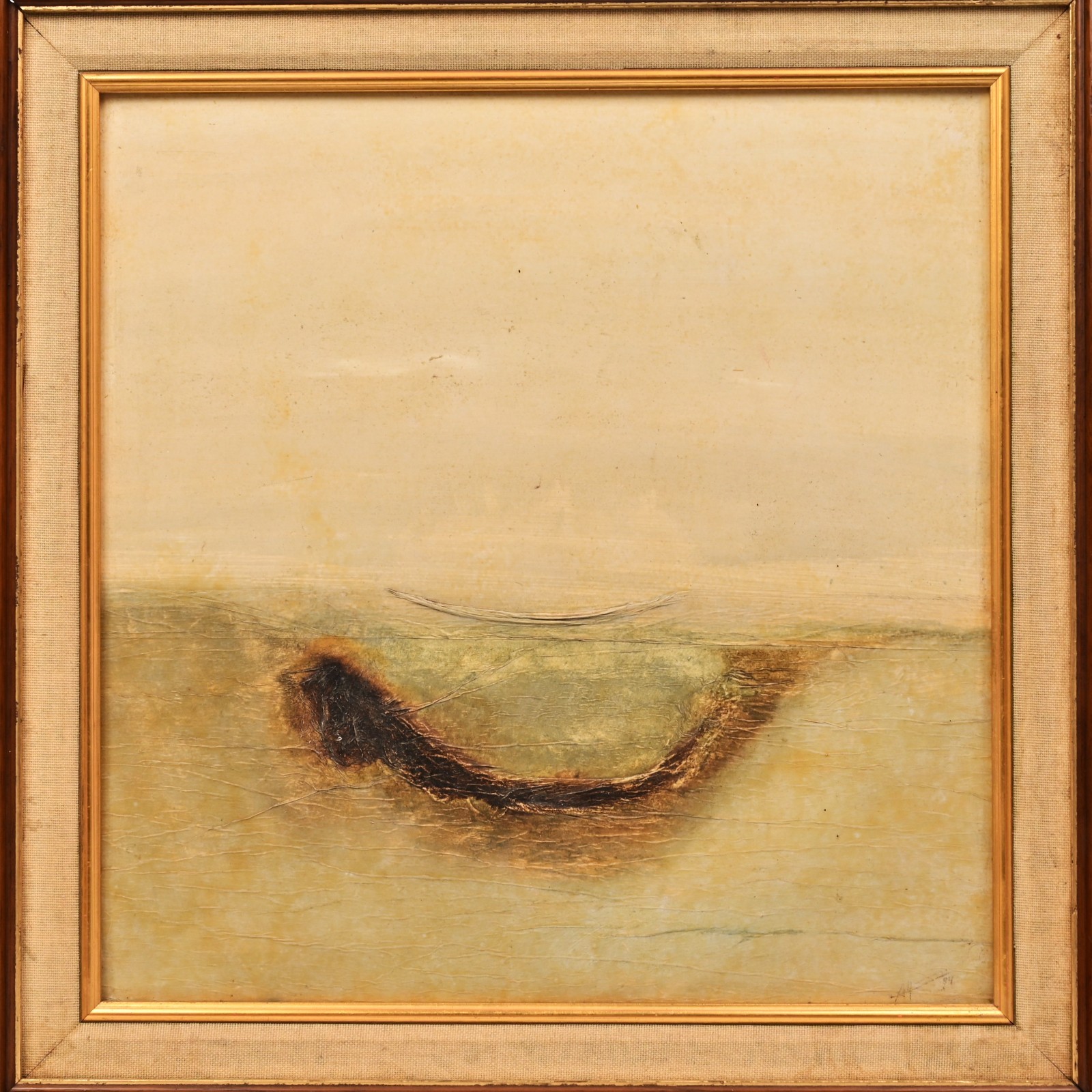 MAQBOOL FIDA HUSAIN Original Vintage Signed Abstract Landscape Collage Painting