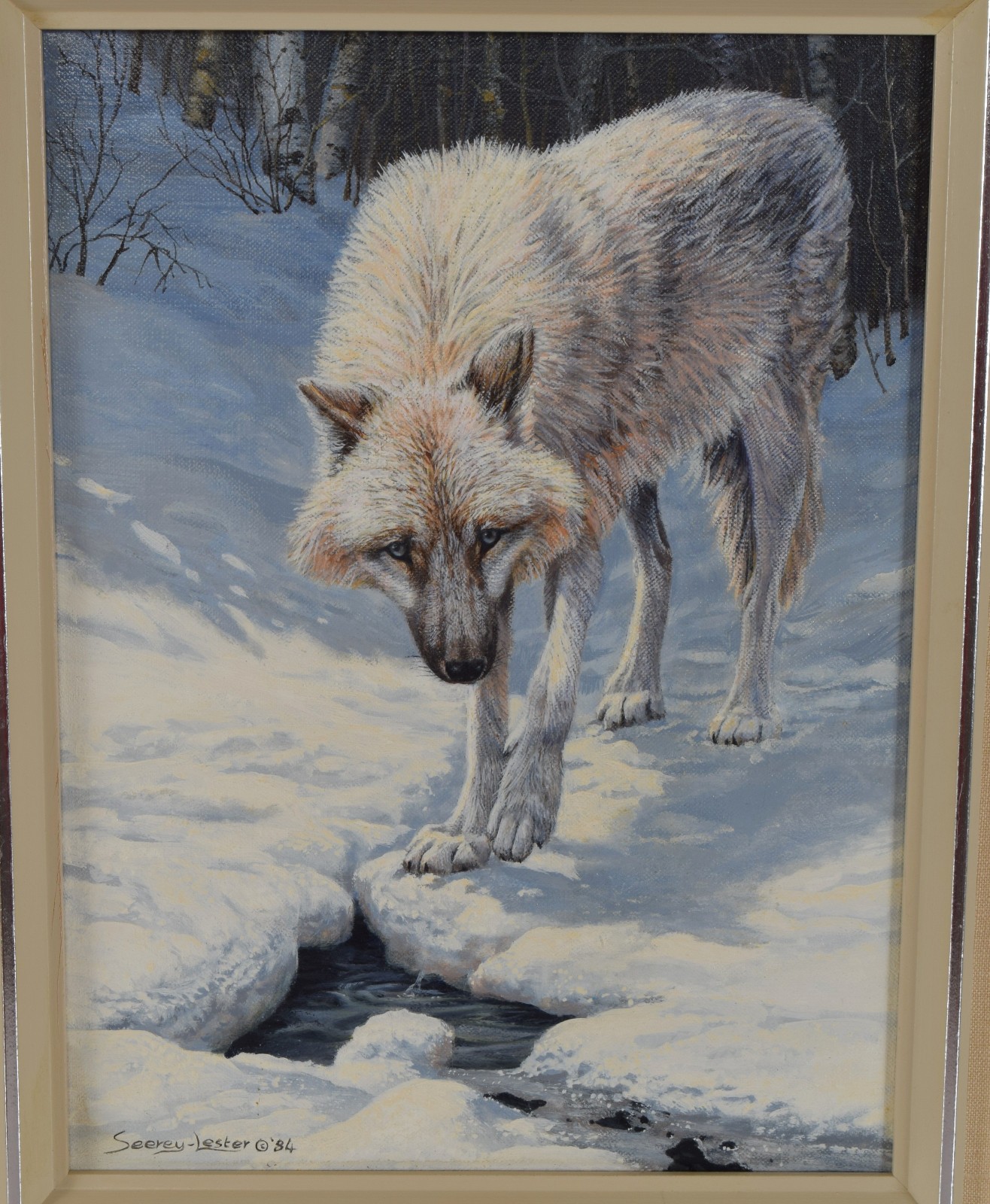 John Seerey-Lester Original Painting Snow Wolf Acrylic on Canvas 1984