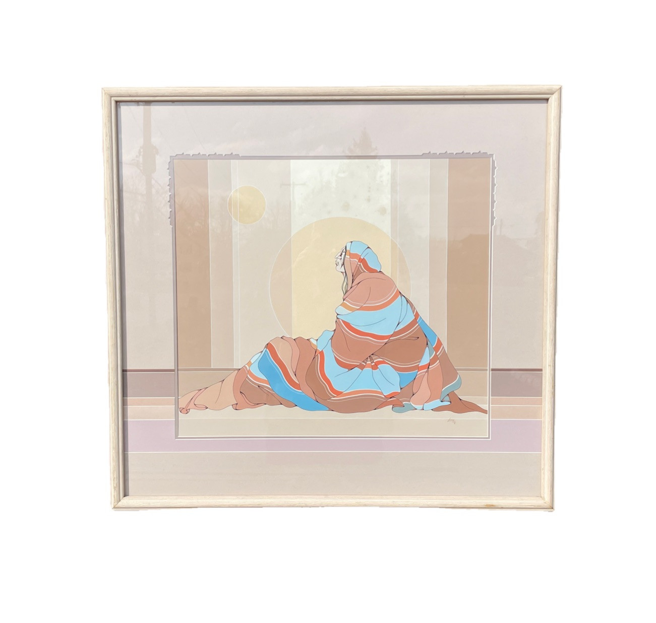 Signed Diane O’Leary 1990 Gouche Of An Native American Woman Under A Blanket