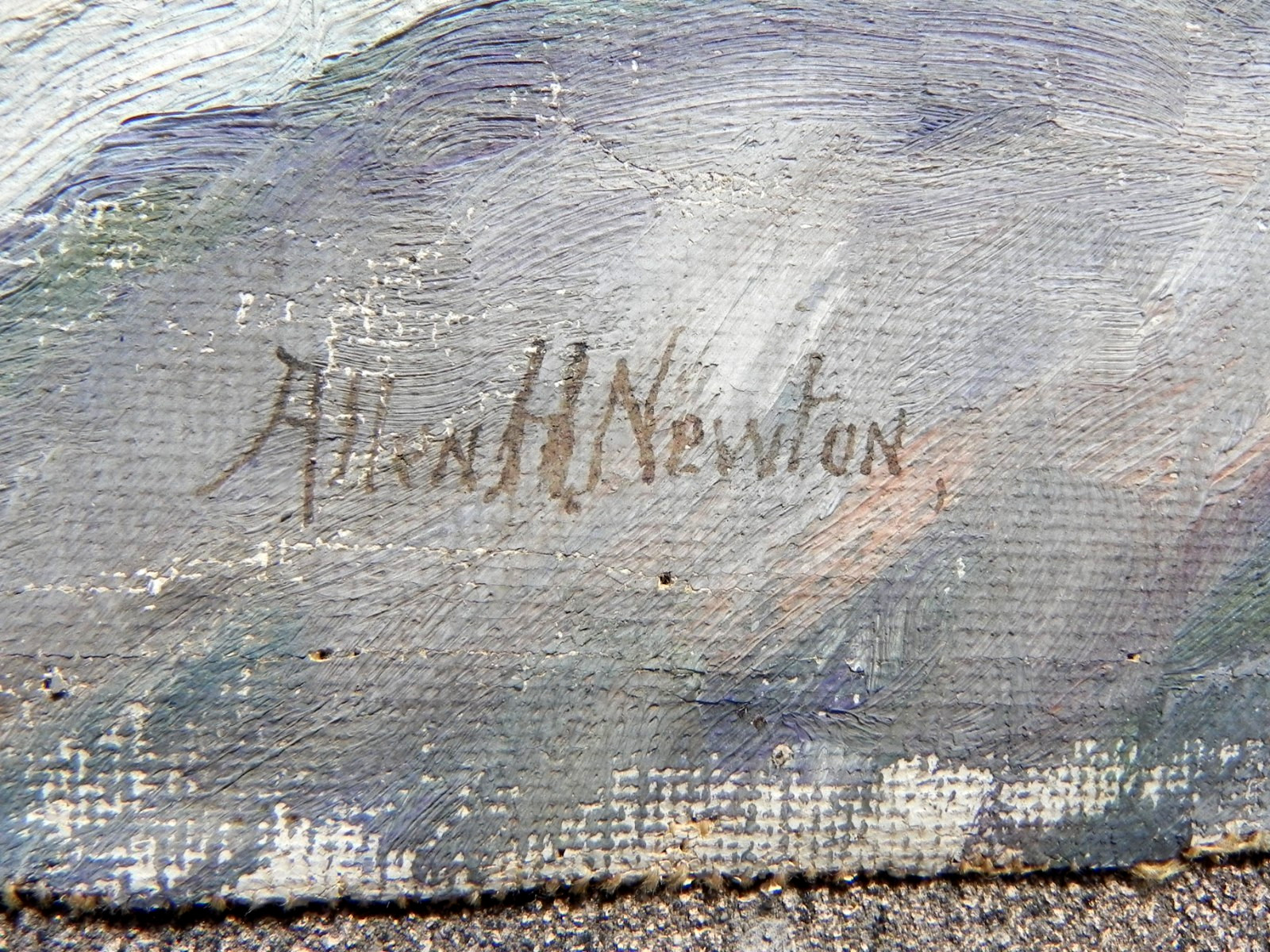 Pair old Connecticut impressionist landscape paintings signed Allen Newton 1927