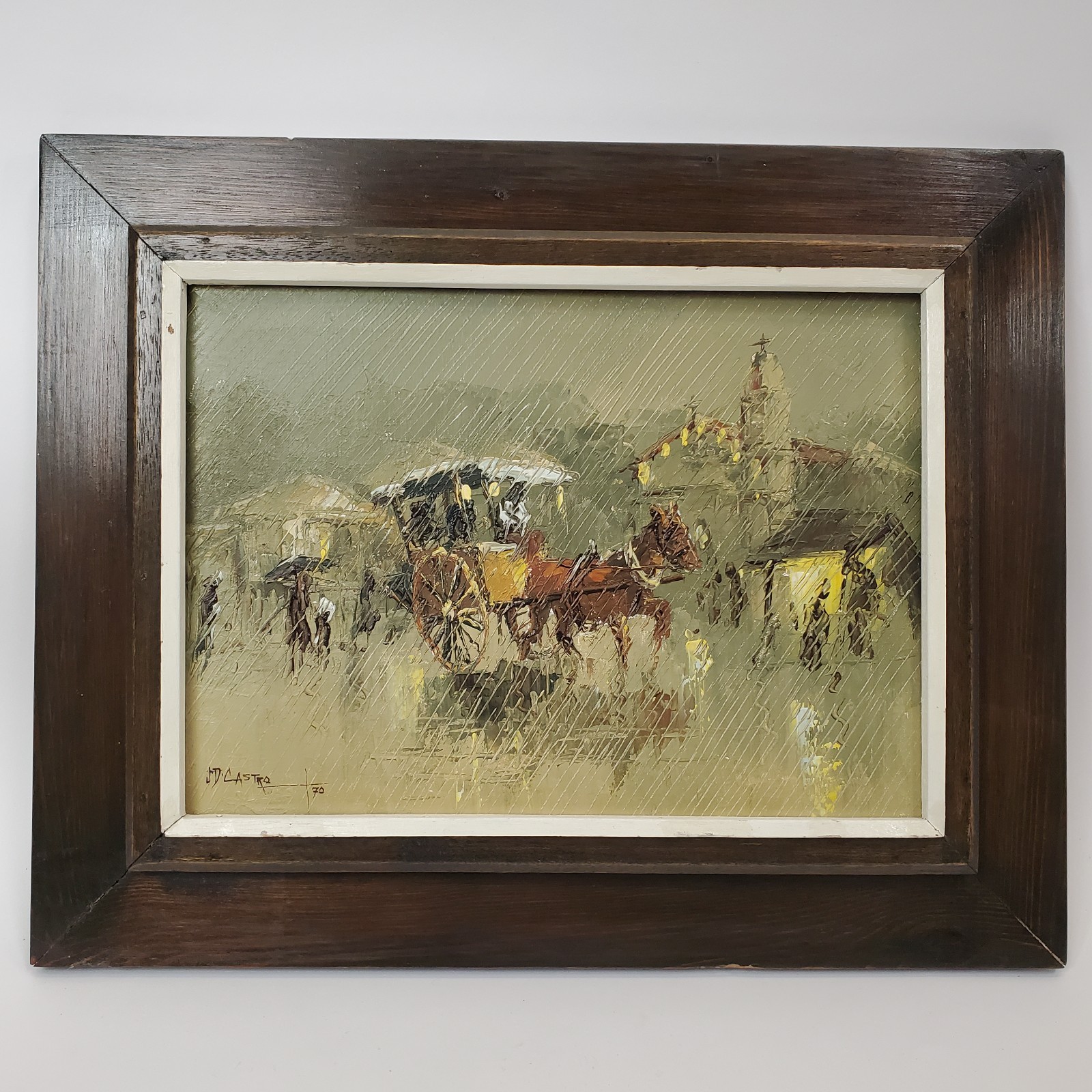 J.D. Castro Signed Oil Painting Filipino Market Vendors Framed Philippine Art