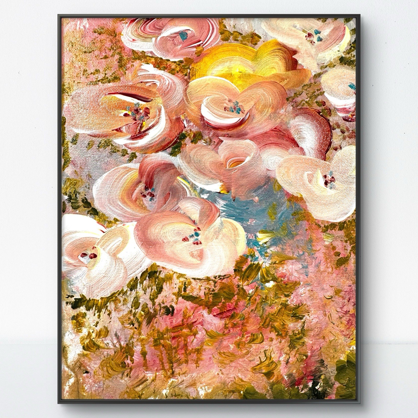 Original Art 8×10 Canvas Abstract Expressionism Pink Flowers Fine Art 92
