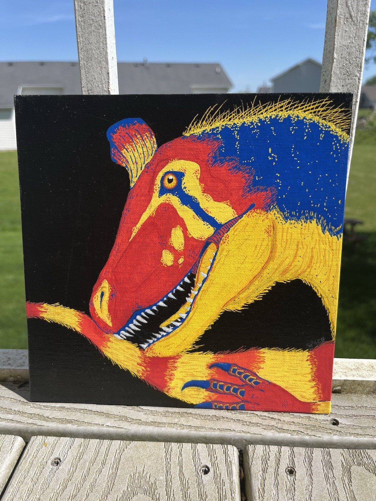 Pop Art Dinosaur Animal Painting on Canvas Panel, Unframed Single Piece
