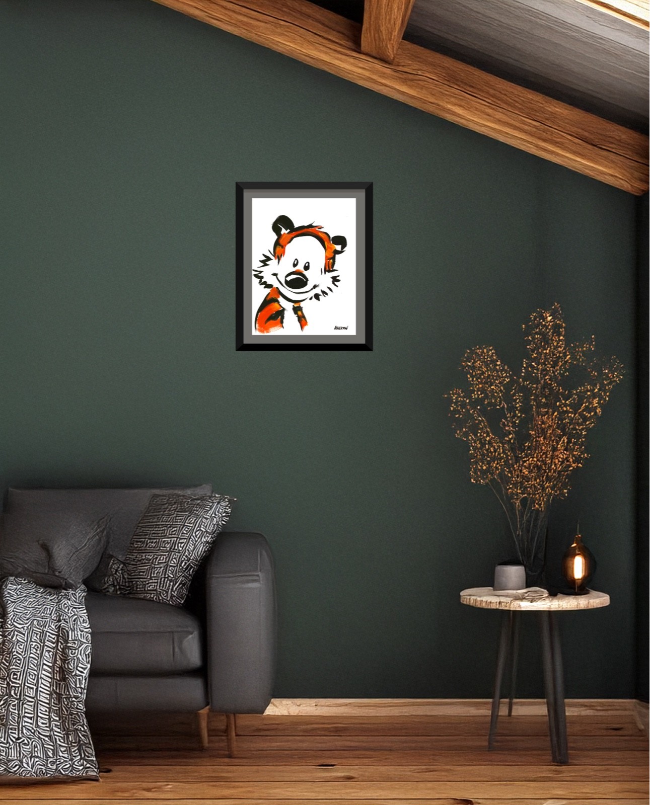 Original 9×12 Hobbes Inspired Tiger Painting Cartoon Pop Art Whimsical Acrylic