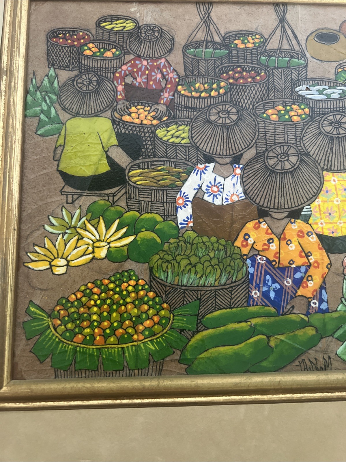Asian Thai Expressionist Leaf painting-Artist Thanom-Vintage-Mid Century Modern