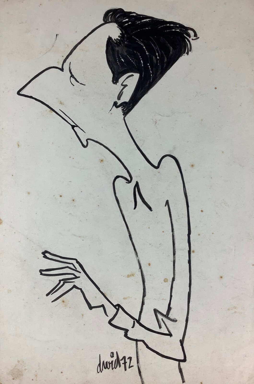 Juan David. Caricature. Untitled, 1972. Ink on cardboard. Original signed
