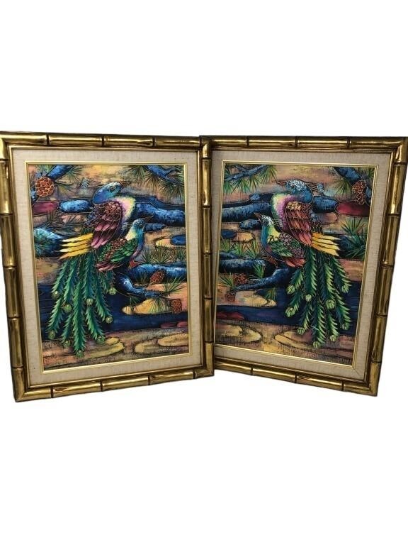 H. Frank signed oil on canvas Birds of Paradise overall frame size 20″ x 16″