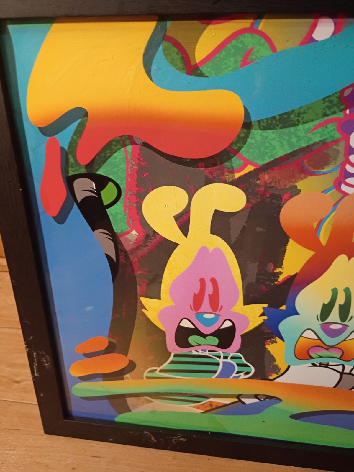 Cartoon Graffiti Art Signed 16″ x 24″ Black Woodgrain Studio Gallery Frame