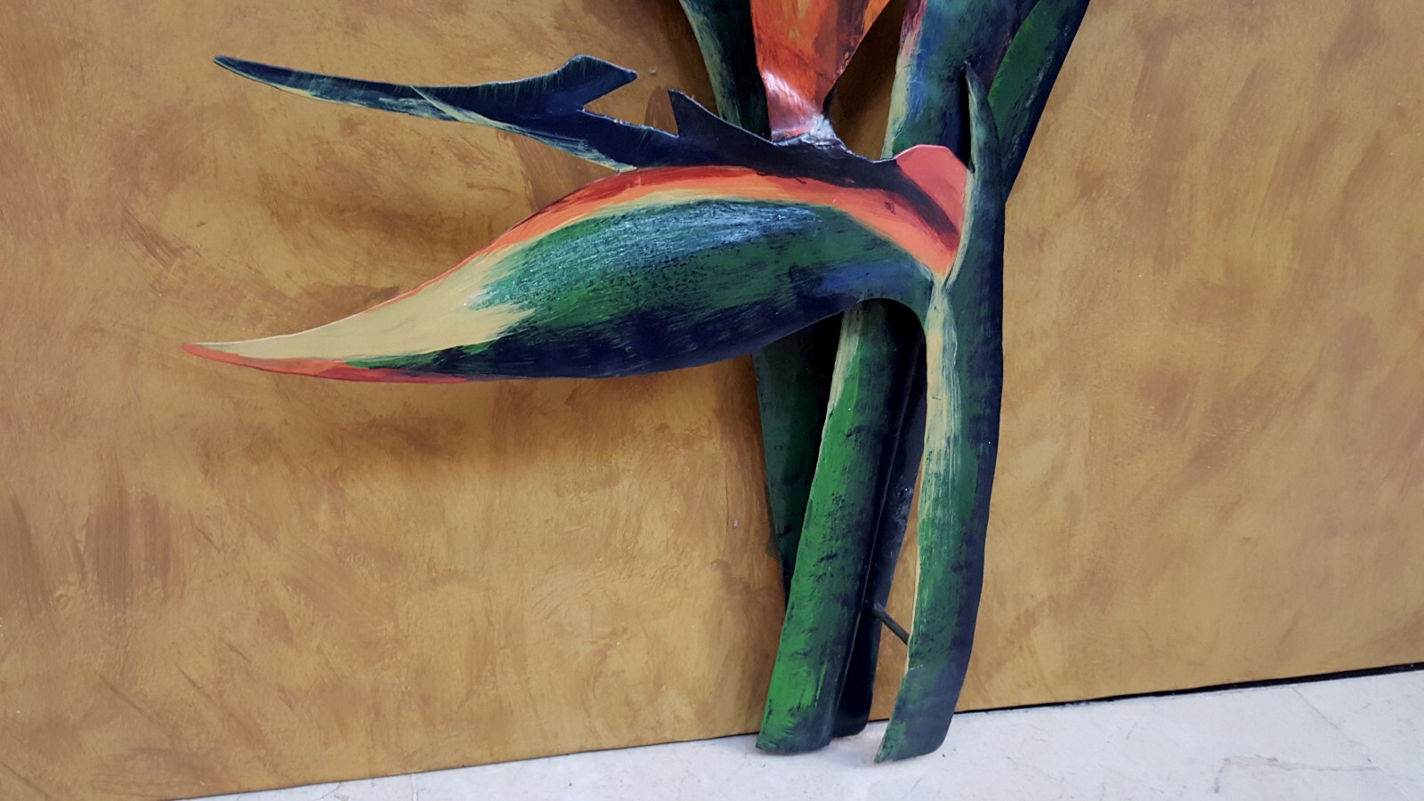 ORIG SIGNED ROMEY 3DIMENSIONAL Oil Painting METAL BIRD OF PARADISE Flowers PERU!