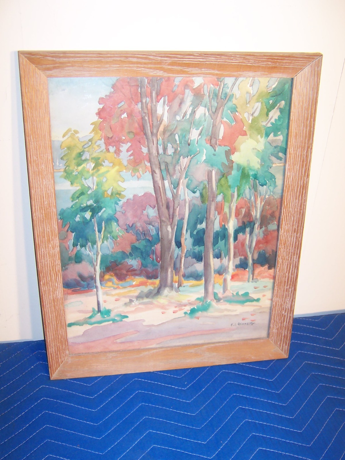 Vintage Woodland Scene Watercolor Painting Francis Bennett Coral Gables FL Rudma