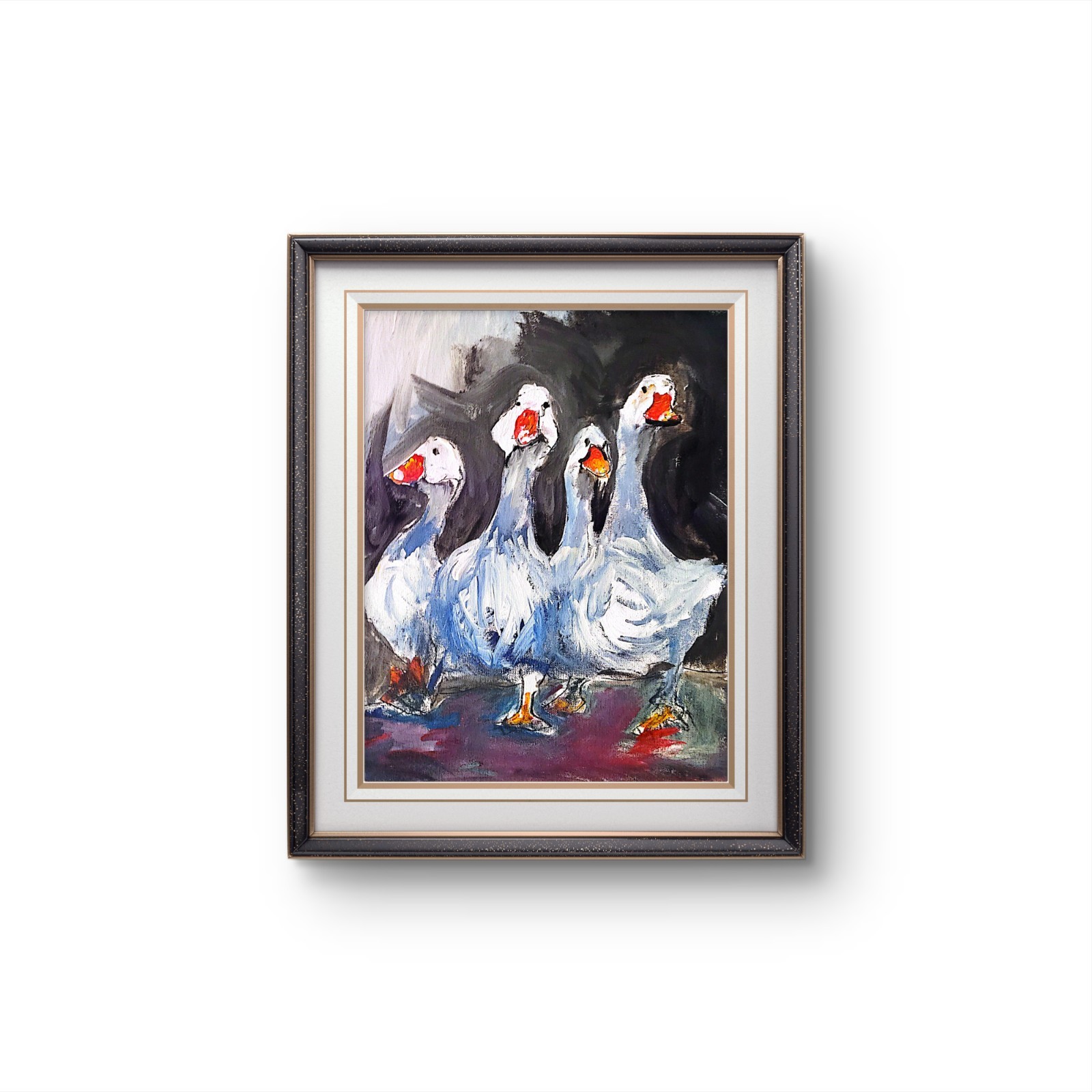 Giggle Of Geese: Abstract Expressionist Original Painting Canvas 11×14.