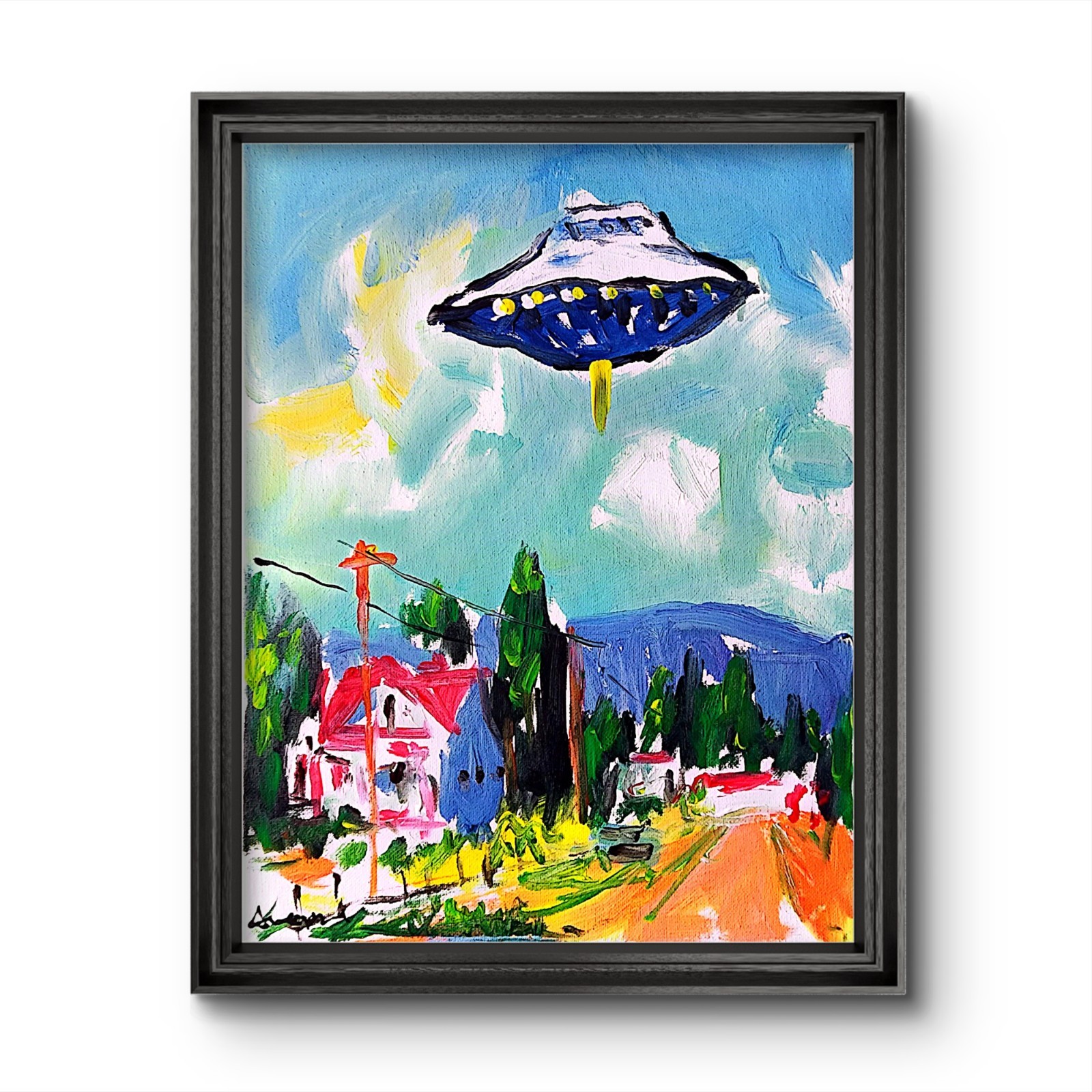 Aleph Original Ufo 14×11 Abstract Impressionist Wall Art Painting Canvas