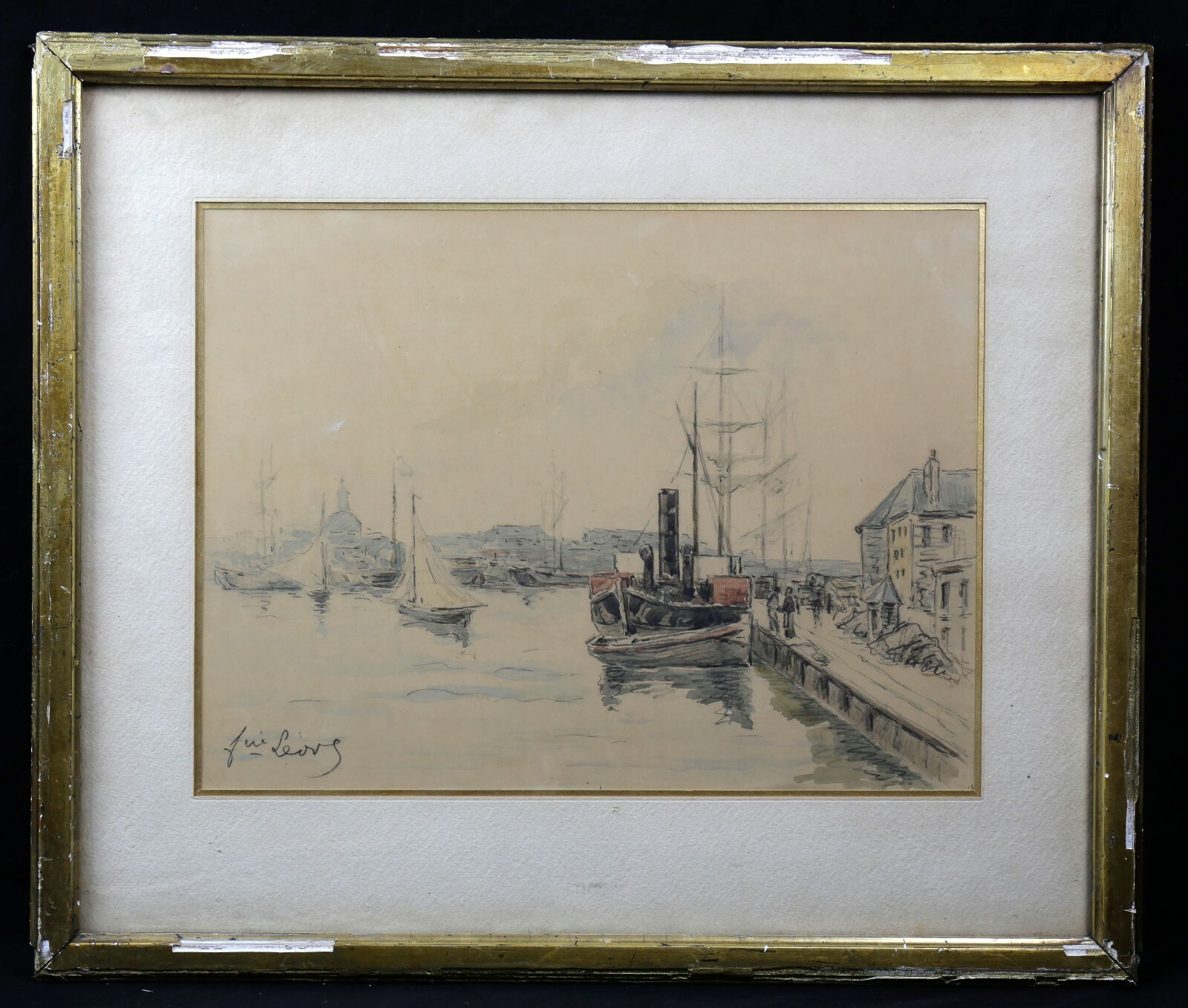 Antique Gouache School French Xixth : View Presumed From Port Of Marseille