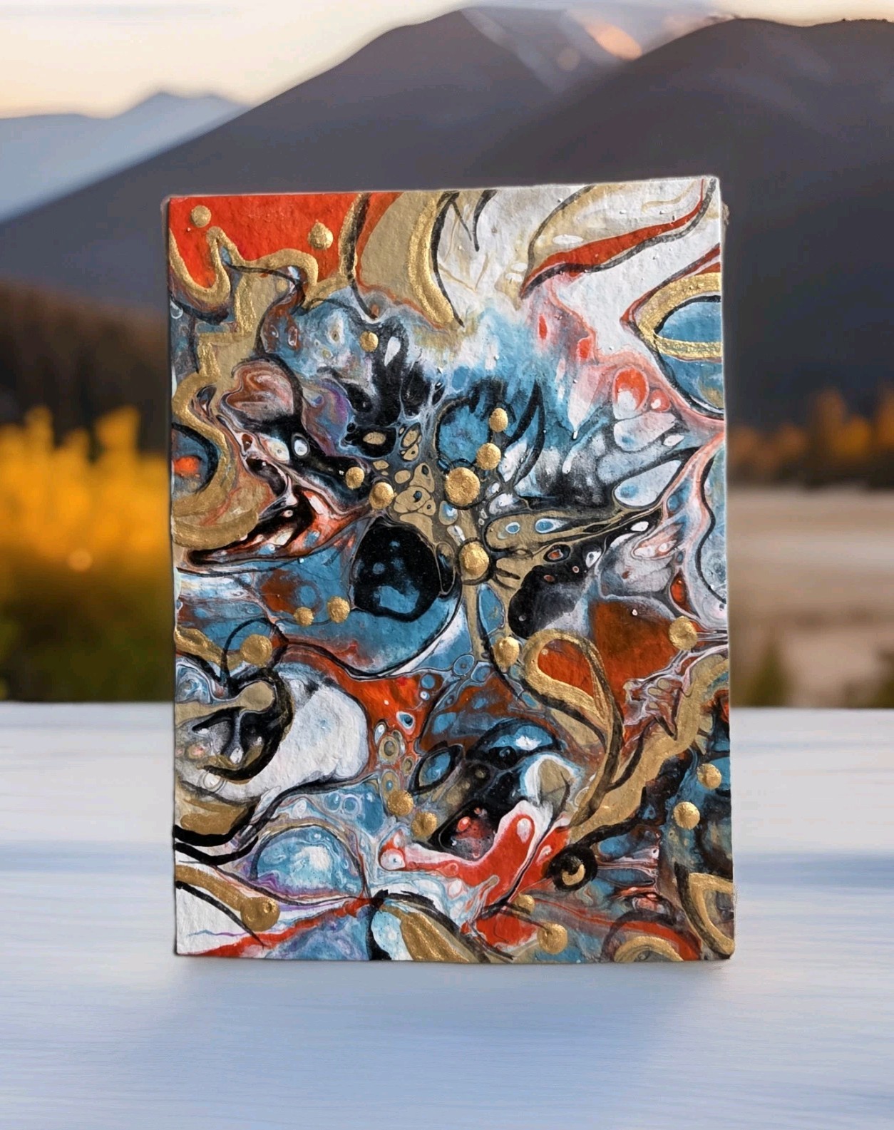 ACEO Original Acrylic Painting 2.5 x 3.5 in., Abstact, ShineGoldenArt