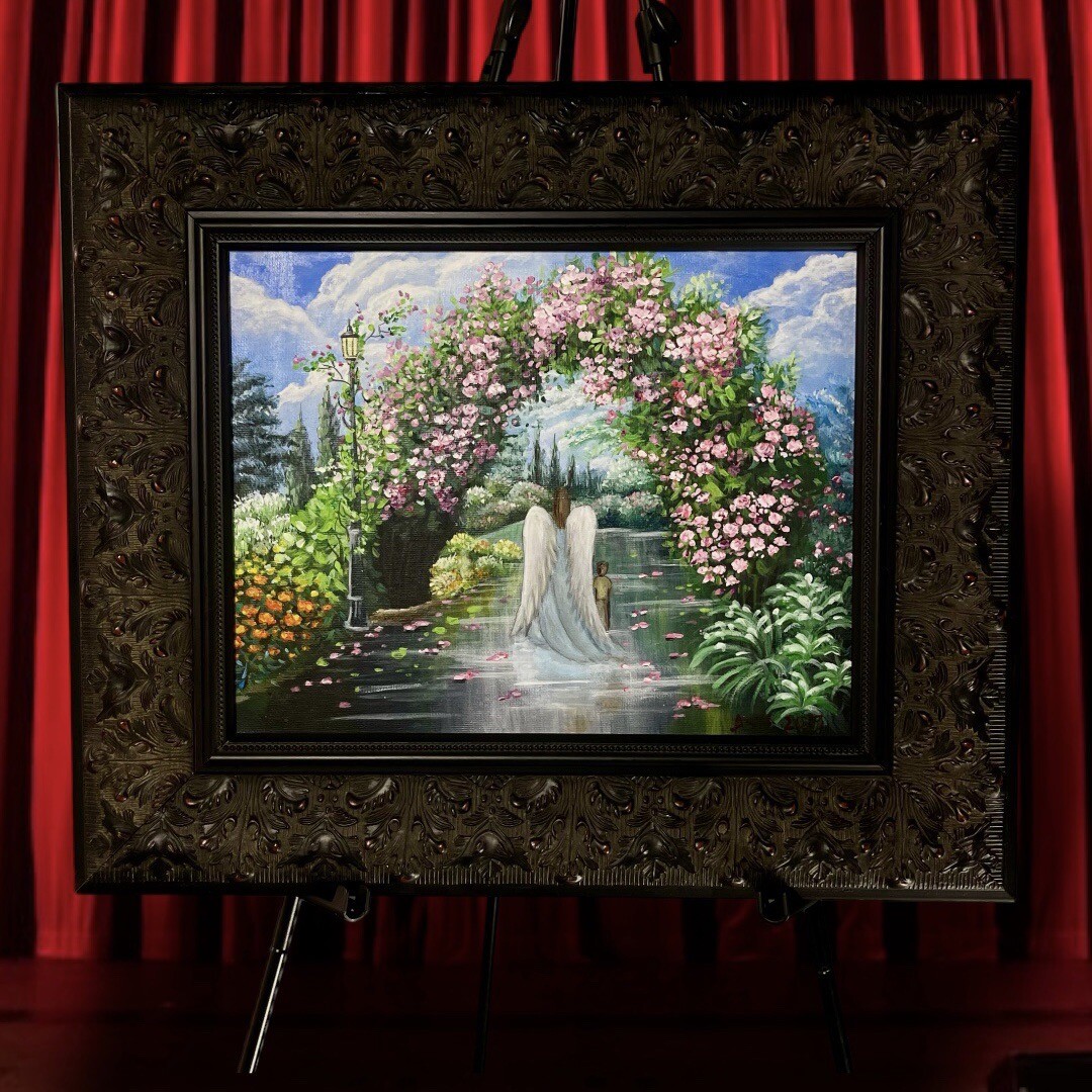 ⚜️ Spiritual Acrylic Painting “ Angel And A Child In Divine Rose Garden”
