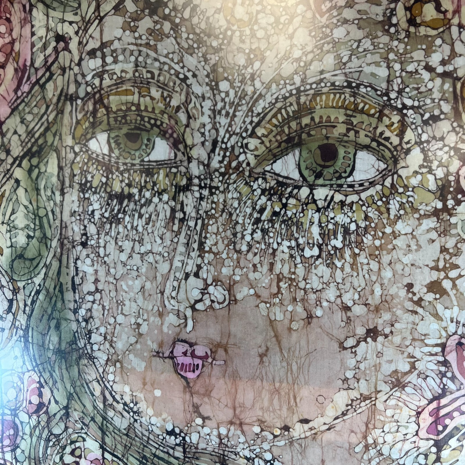 Heliodoro Santa Coloma (NY, 1932-2013), Female Face Happy Woman Fabric Painting