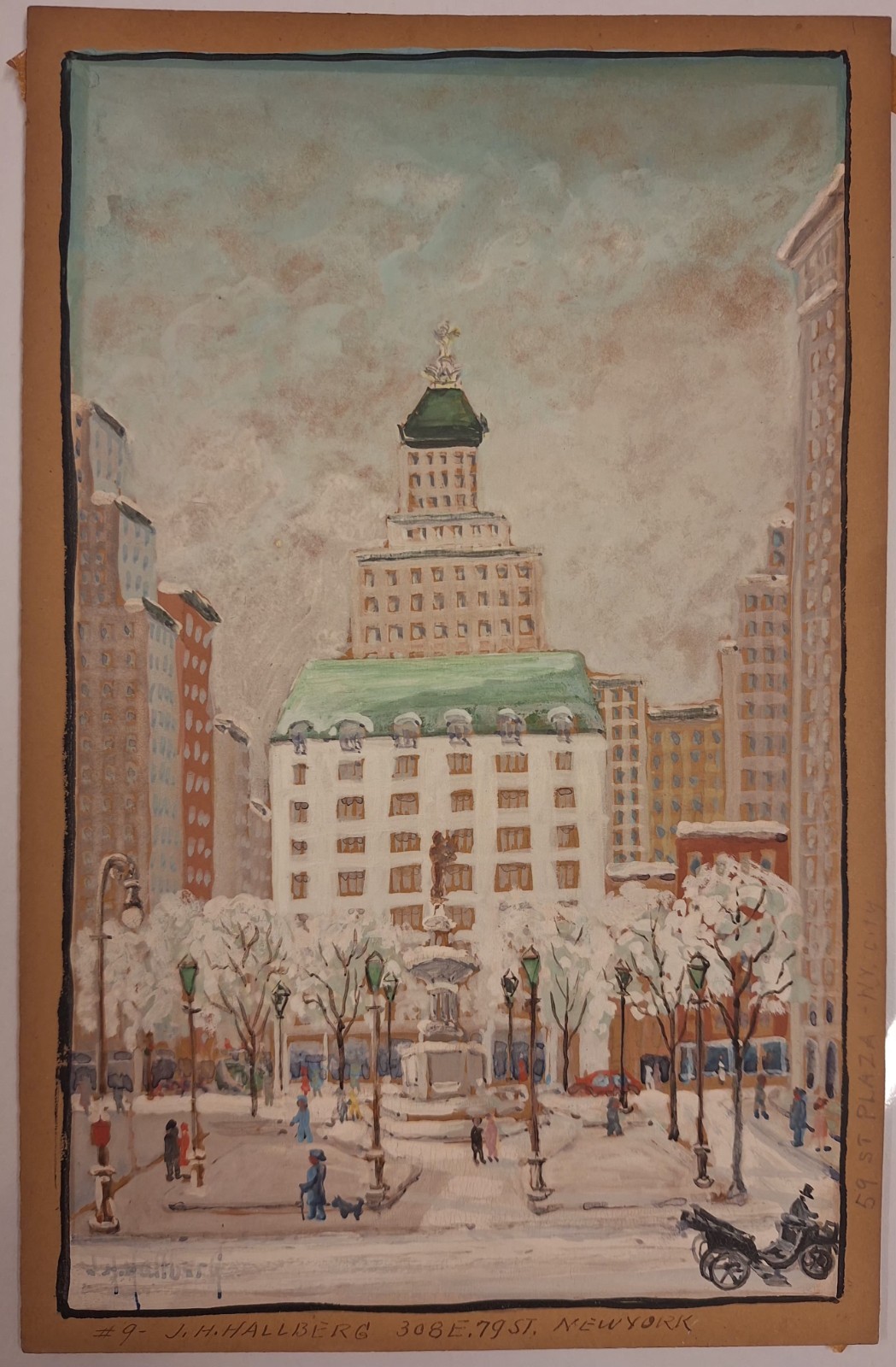 J. Henry Hallberg NY Artist 1930’s Plaza Hotel From 308 E. 79th St. Painting