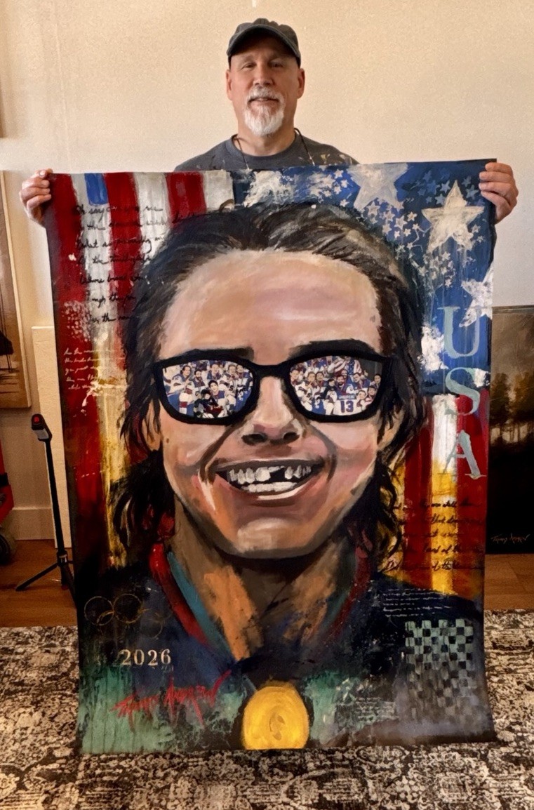 XL Colorful Abstract Painting Jack Hughes Entire USA HOCKEY Team GOLD Metal WIN