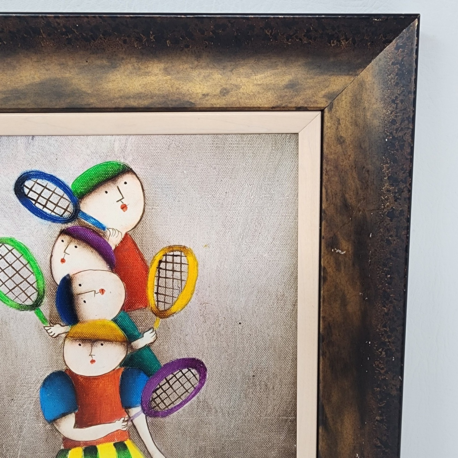 Vtg Framed Joyce Roybal «4 Tennis Players» Oil on Canvas Painting Sports 14″x12″
