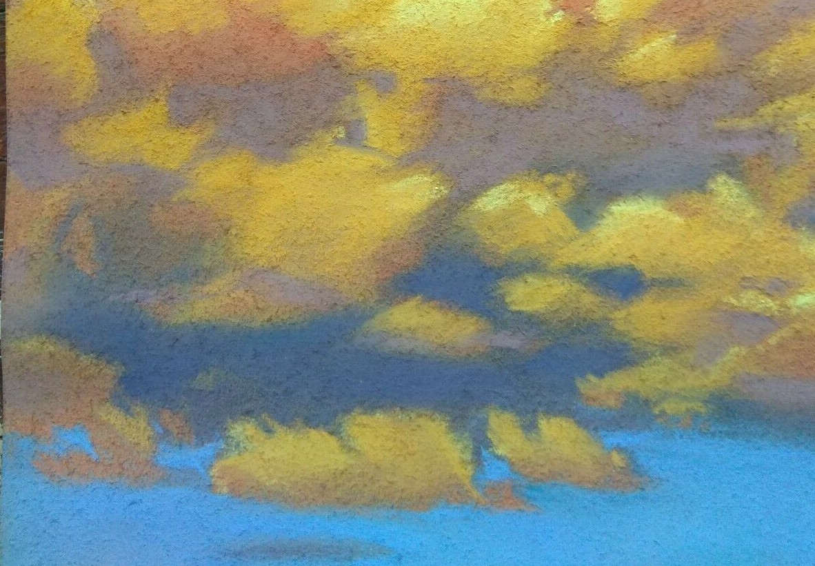 Sunset Cloudy Sky Yellow Clouds Original Pastel Drawing 8 1/4 x 11 1/2 in