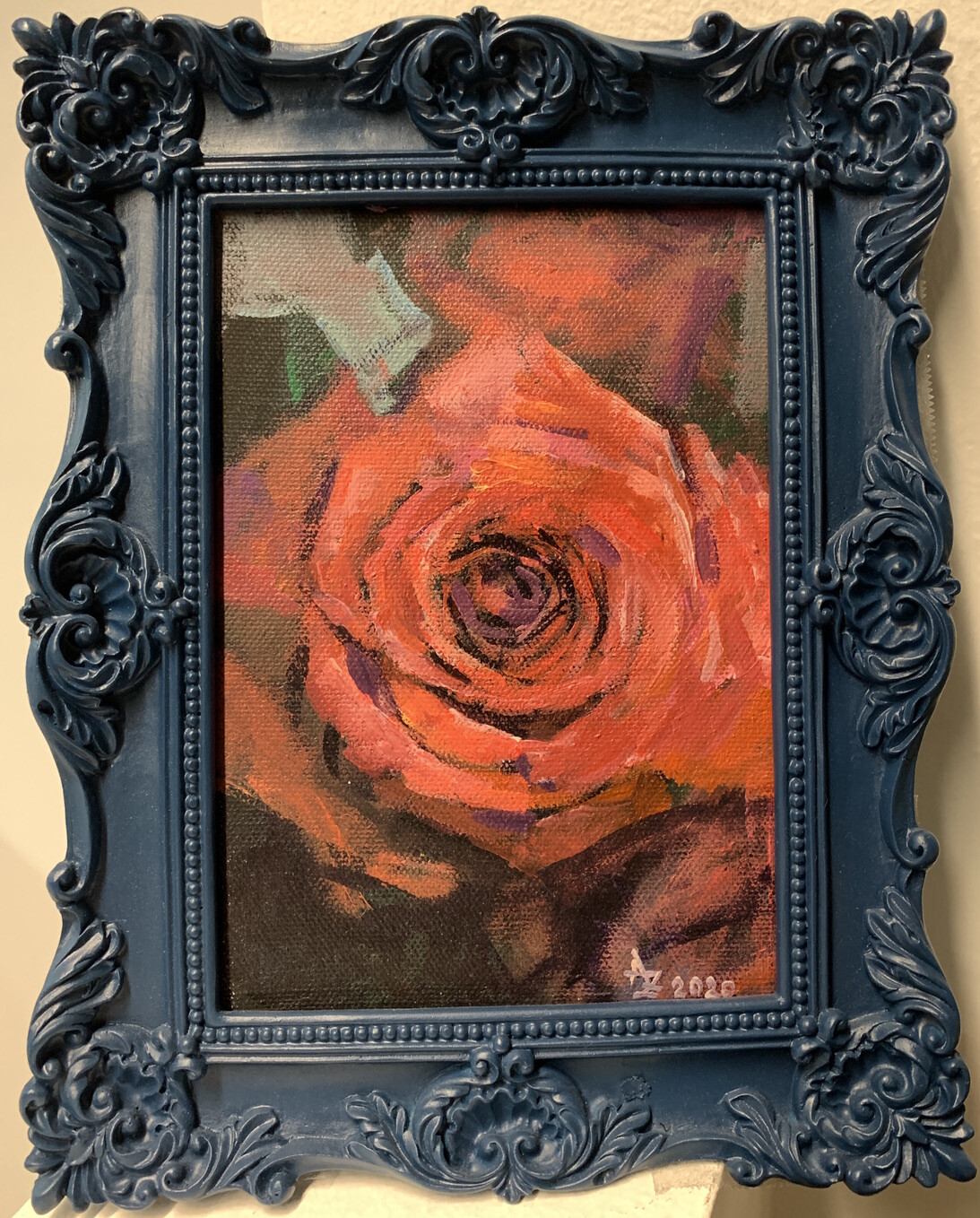 Still Life Acrylic Painting Red Rose Sketch 5 X 7” By Alexandra Zecevic