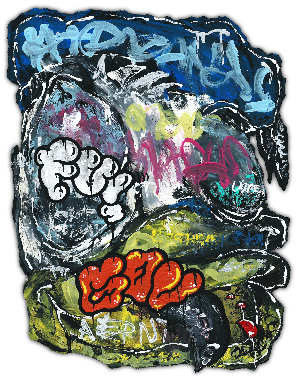 Original JUSTIN AERNI Painting circa 2015 pop surreal dark art: DONALD DUCK HEAD