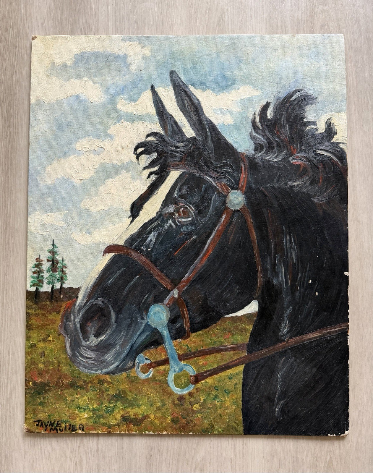 Vintage Original 60s Horse Oil Painting Equestrian Western Ranch Style