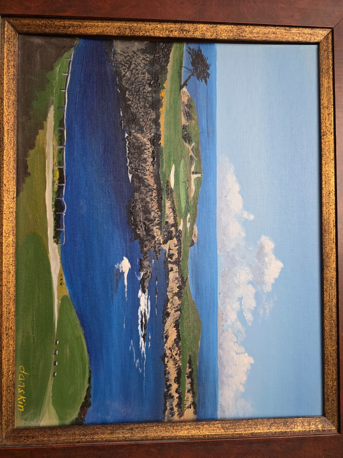 Danskin 22 in. x 25.75 in. Framed Oil Painting Pebble Beach Golf 18th hole