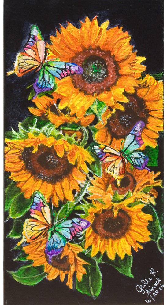 OOAK 2026 Painting «SUNFLOWERS & BUTTERFLIES VIII» 8″x16″x1.5″ Acrylic Signed