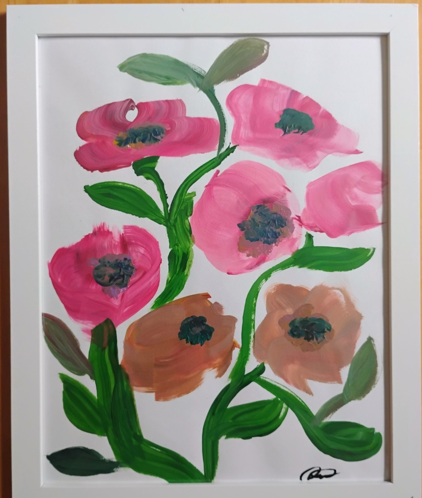 (FRAMED) Original art 14 X 11 Wild Flowers Mixed Media Abstract Expressionist