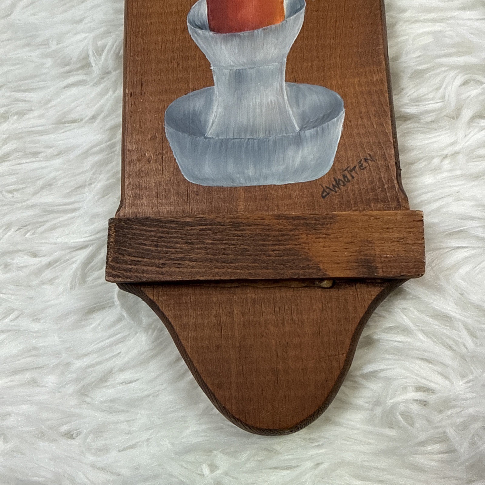 Vintage Hand Painted Candle Wall Plaque Signed Whitten Primitive Folk Art Decor