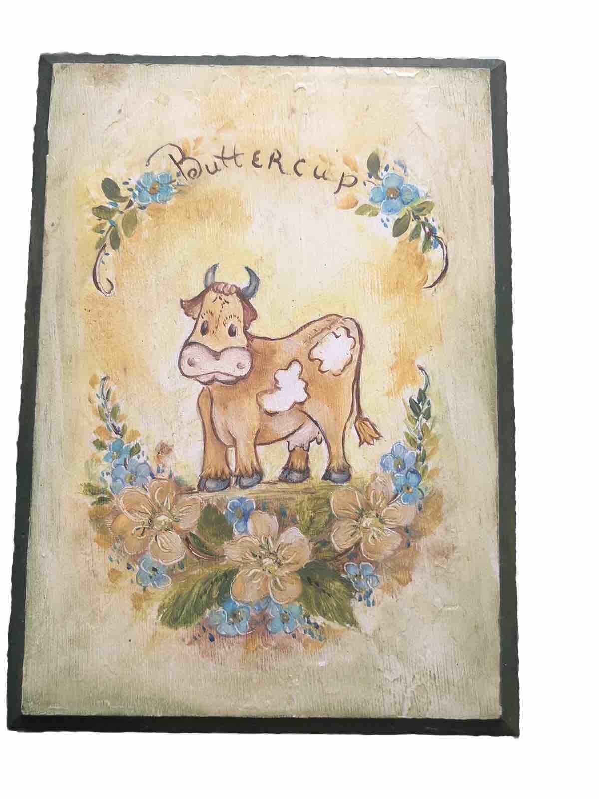 Buttercup Cow In Field Painting 6 X 4.5” Wood Red Farm Louisiana Cottage Shabby