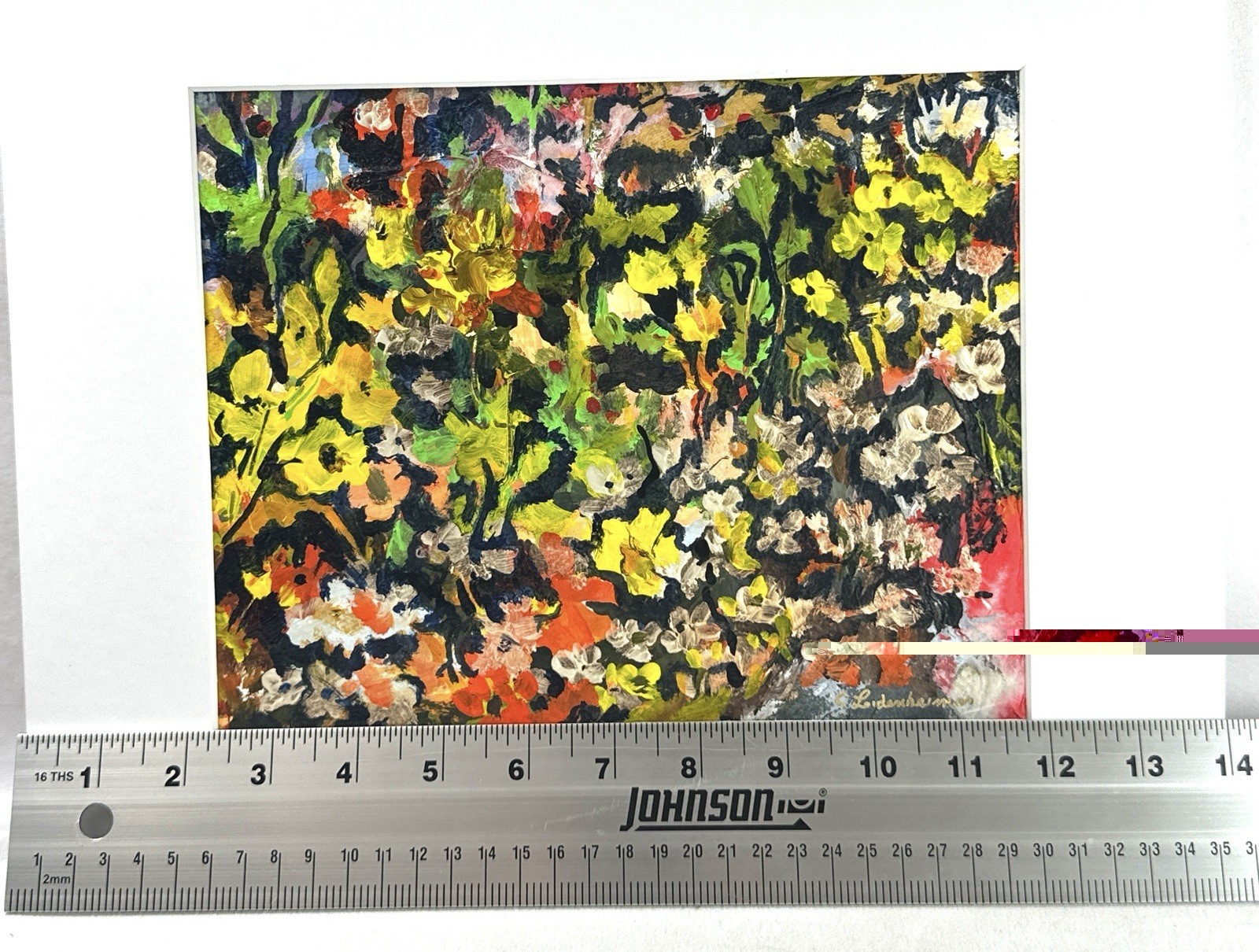 Original Signed C Leidenheimer Floral Abstract Painting Matted 14×11