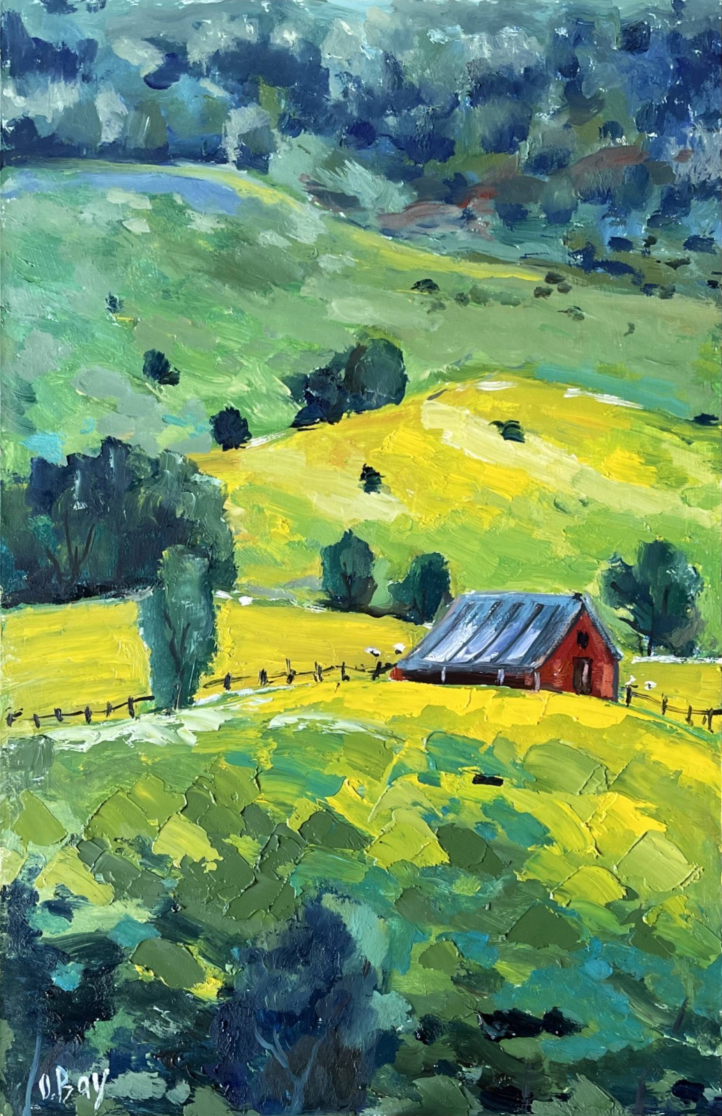 Alps Painting Farmhouse Original Art Oil Painting Swiss Landscape 10×16″ signed