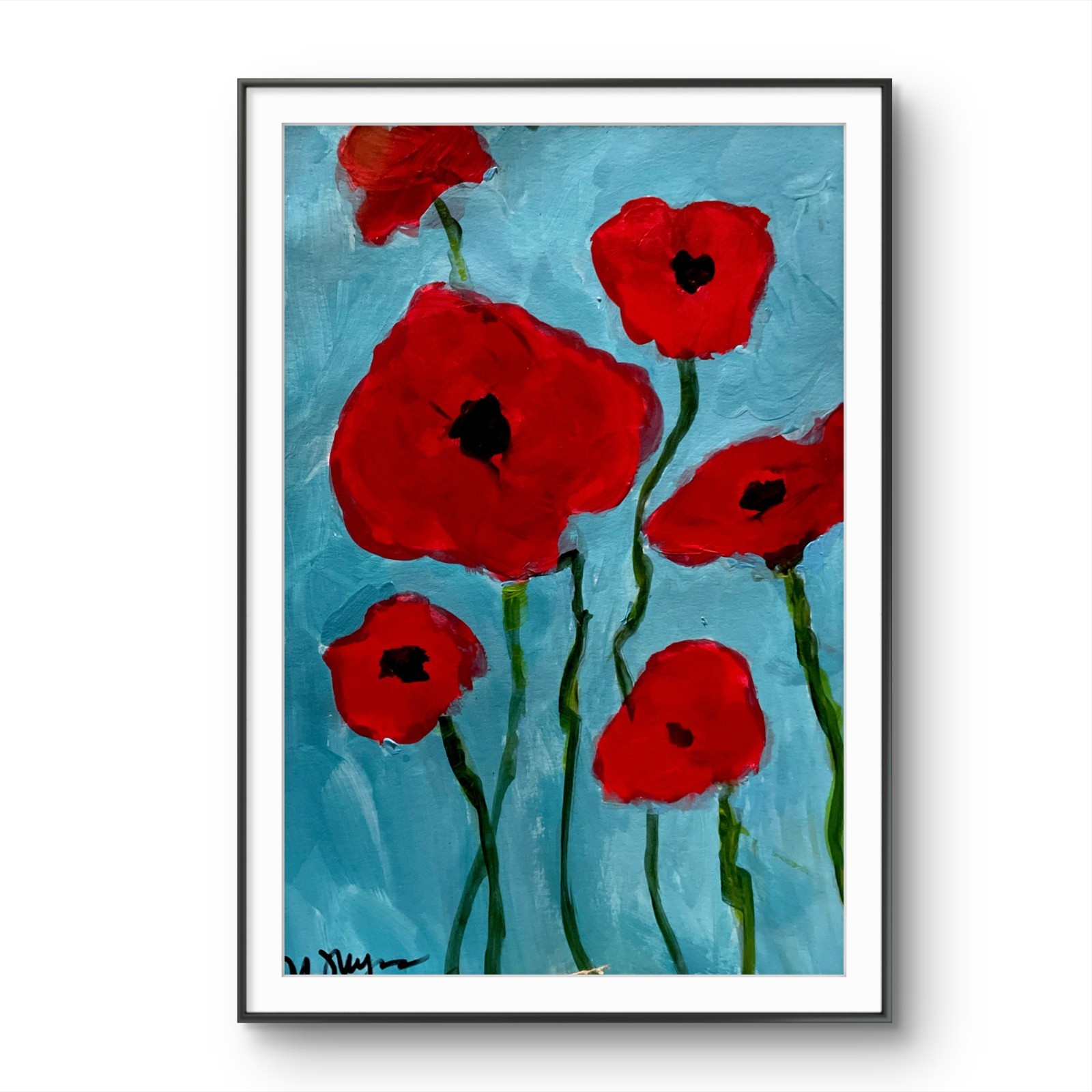 Mary Myers Original Red Poppies 6×9 Watercolor Paper Expressionist Floral